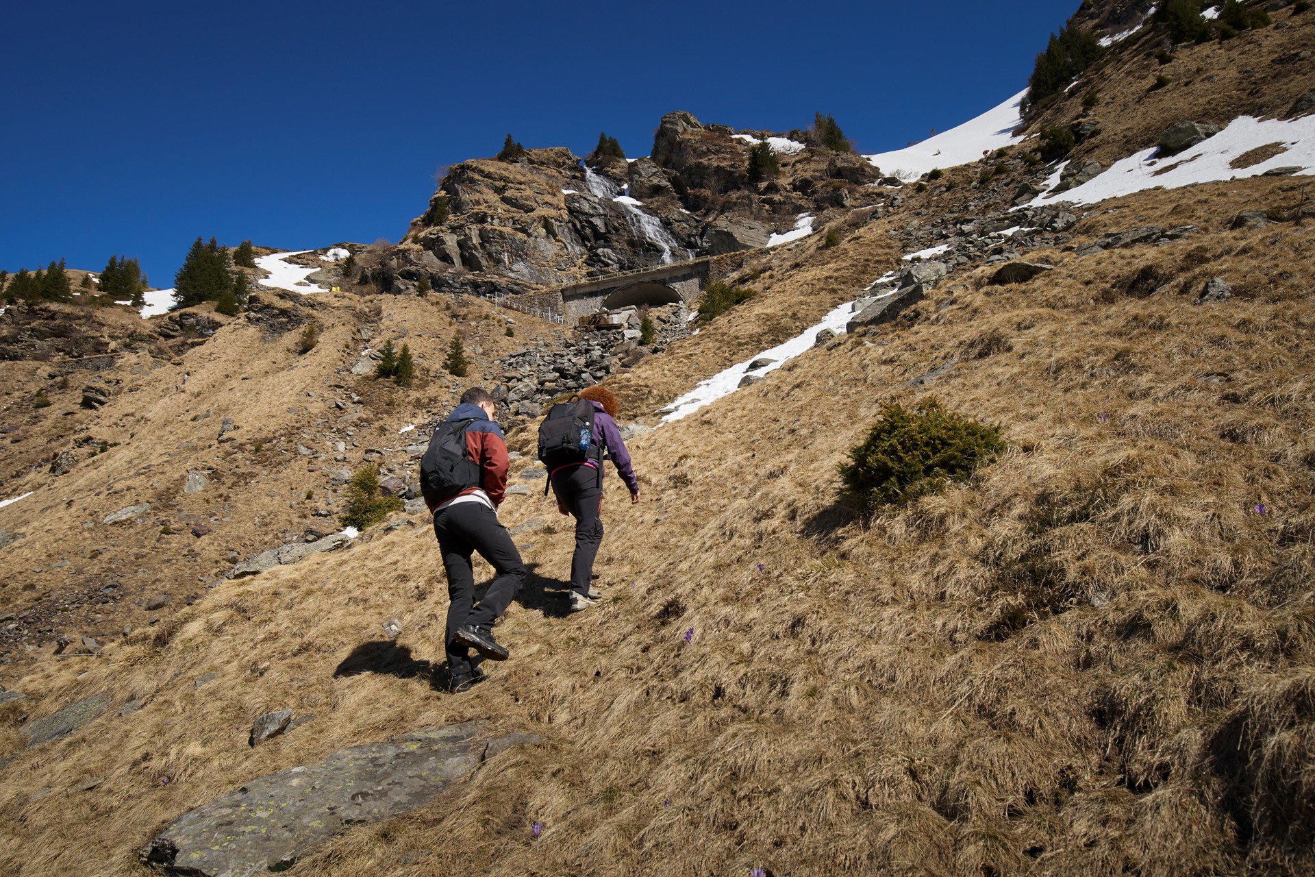 Familia de excursionistas en las montañas